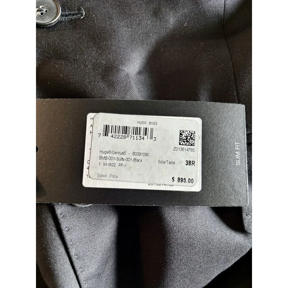 Hugo Boss Men's Huge6/Genius5 Solid Black Slim Fit Suit Size 38 R